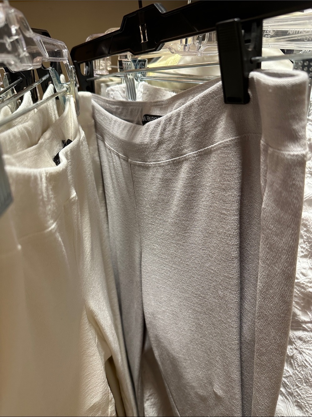 Eileen Fisher Bundle of 8 Soft Light Gray and White Straight-Leg Knit Pants